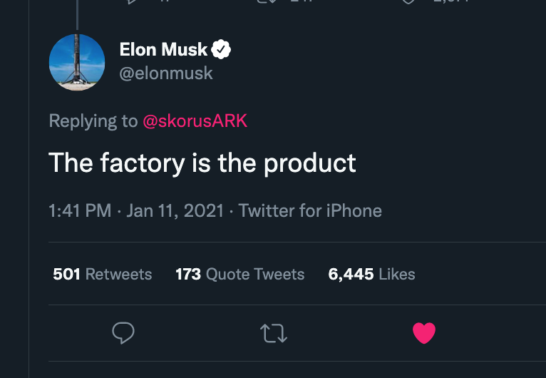 The factory is the product, not the Tesla.